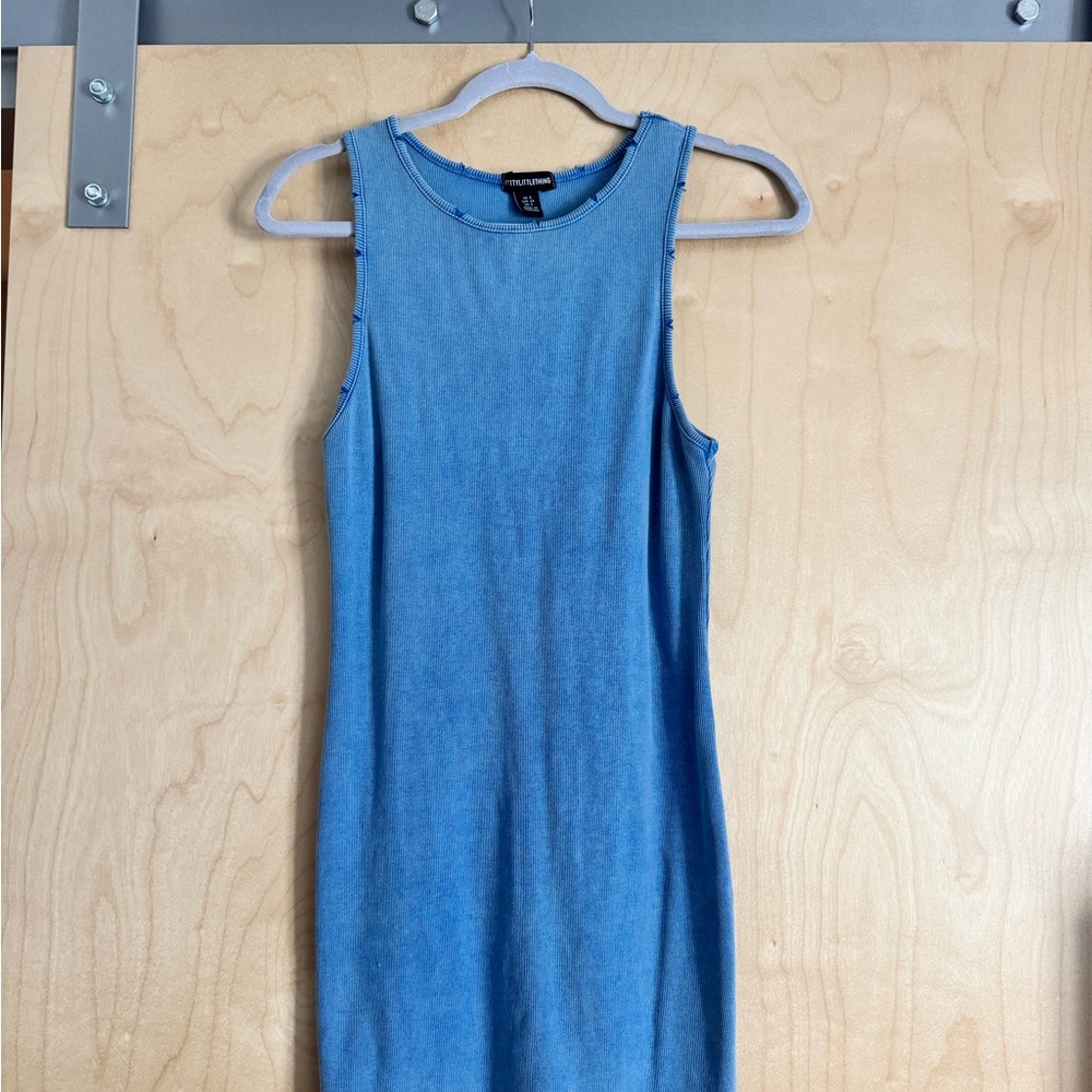 PrettyLittleThing Blue Ribbed Mini Dress